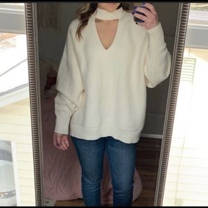 Zara knit oversize choker v-line crop, Ivory
